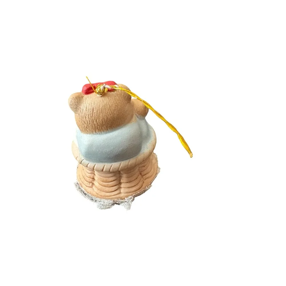 Vintage JASCO Taiwan Bear‎ Bell Christmas Ornament Mama Baby Bear Basket Lace 3